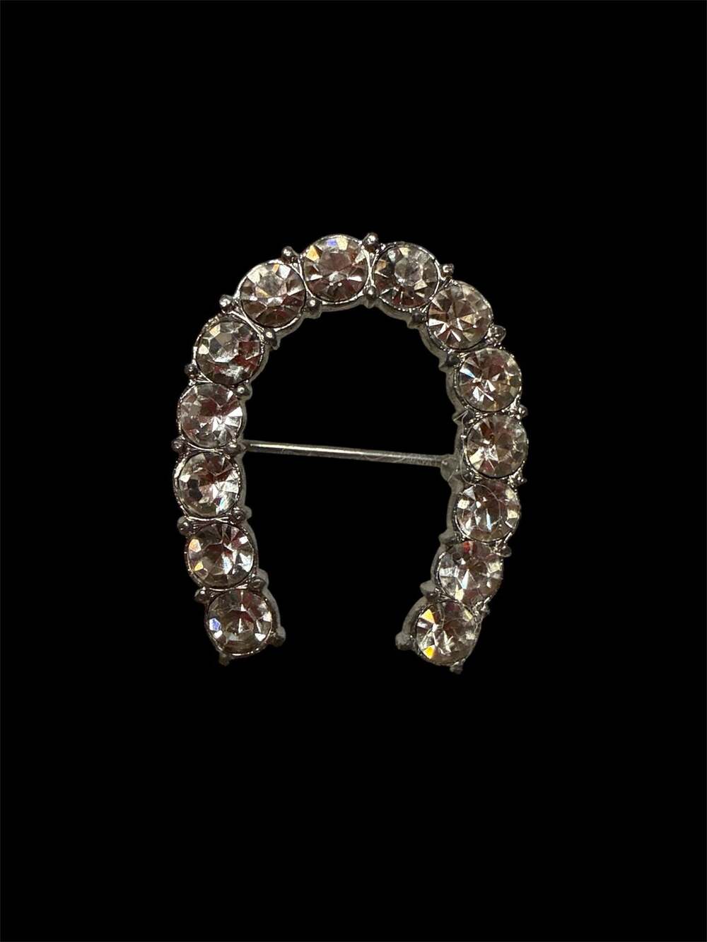 Vintage Sterling Silver  Rhinestone Horseshoe Brooch